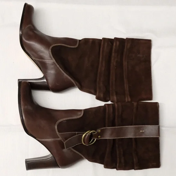 Vintage Nine West Suede Slouch Buckle Harness Boots - Picture 4 of 6